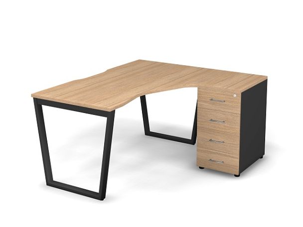 MATRIX 121S151-V Стол с тумбой R, пров. вырез. (V-опоры) 1580х1380х775 Швейц-й вяз/Темно-серый - Вид 1