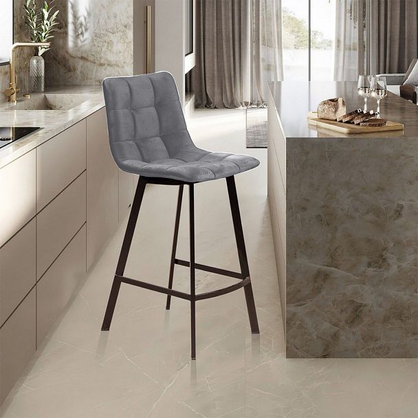 Стул полубарный UNO, бархат светло-серый 26/ чёрный профиль - Вид 6