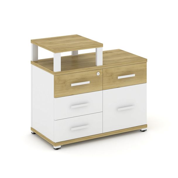 Concept Тумба приставная широкая 4 ящ.+1 распаш. фасад с надставкой узкой CN.TSP-011 W Дуб Винченцо/Белый Бриллиант/Металл Белый 836*420*750 - Вид 1