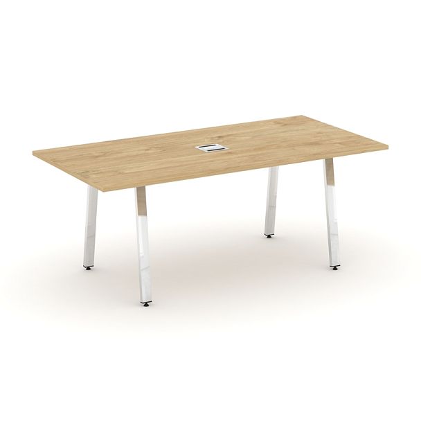 Style Project Direct Lux Стол переговорный M-SN-6A.SPRG-198 Тиквуд Светлый/Нержавеющая Сталь/Хром 1980*980*25 - Вид 1