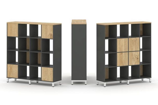 Стайл Проджект Набор стеллажа 2-х сторон., 4 яр. SN.NSD-441 Антрацит/Тиквуд Светлый/Металл Белый 148 - Вид 1