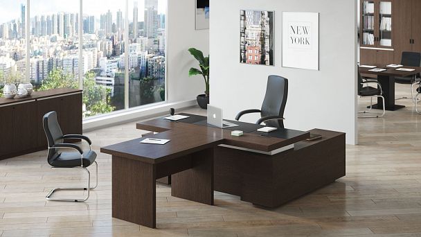 Стол письменный с тумбой и приставкой Liverpool 200x170x76 орех - Вид 4