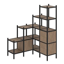 Loft Угловой внутренний стеллаж наборный VR.L-40 Дуб аризона/Чёрный металл 1278*1278*1869 - Фото предпросмотра