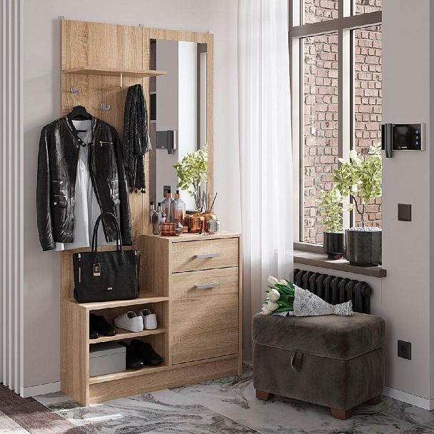 Прихожая "Дебора" (900х1840х292) дуб сонома/дуб сонома - Вид 3