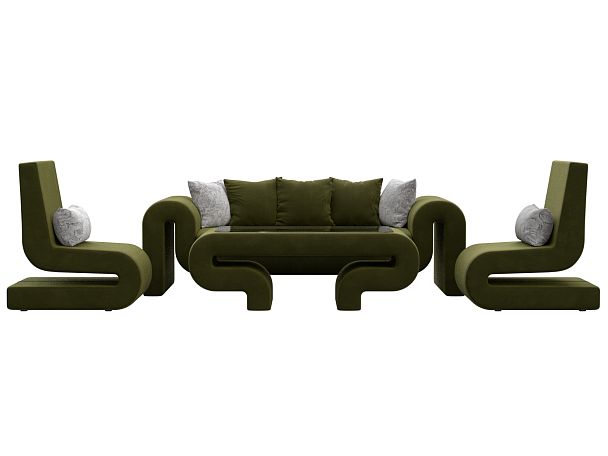 Волна набор 2 - диван, стол, 2 кресла (полностью микровельвет зеленый) - Вид 2