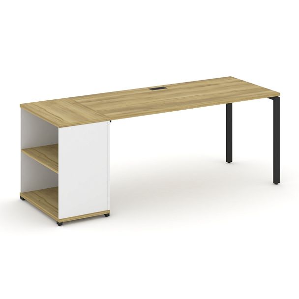 Concept Стол рабочий с опорным стеллажом CN.SP-204 Дуб Винченцо/Белый Бриллиант/Металл Черный 2000*720*750 - Вид 1