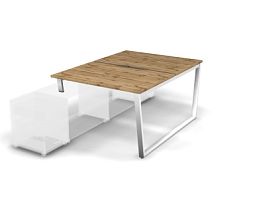 MATRIX 121В200-V Стол прямой, опора на тумбу, пров. вырез. (V-опоры) 1180х1590х775 Дуб Крафт/Белый - Фото предпросмотра