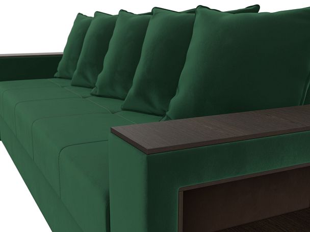 Диван прямой Дубай Лайт полки справа (полностью велюр зеленый) - Вид 4