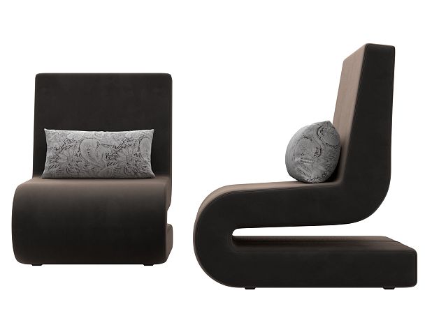 Кресло Волна (полностью велюр коричневый, подушки велюр серый с узором) - Вид 2