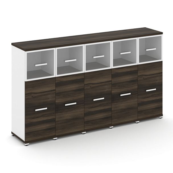 Concept Шкаф 5 узких секций, 3 ниши CN.STU-354 RPW W Дуб Мали/Белый Бриллиант/Металл Белый/Прозрачный 2084*420*1186 - Вид 1