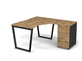 MATRIX 121S190-V Стол эгоном. с тумбой R, пров. вырез. (V-опоры) 1380х1580х775 Дуб Крафт/Темно-серый - Фото предпросмотра