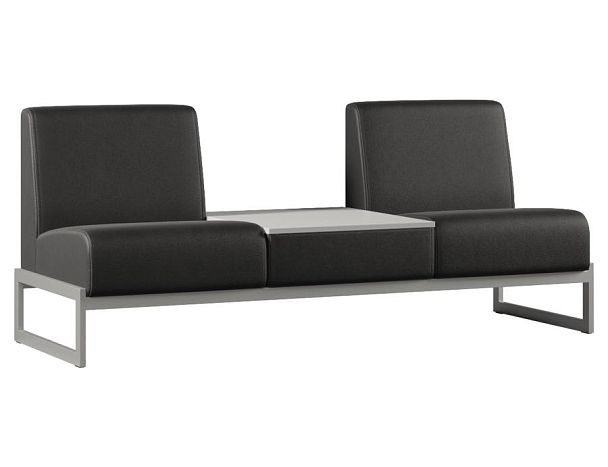 Диван Everprof Solo двухместный со столиком в центре Металл Серый Экокожа Черный  ЛДСП Серый - Вид 1