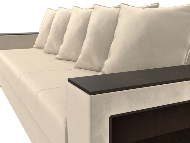 Диван прямой Дубай Лайт полки справа (полностью микровельвет бежевый) - Вид 4
