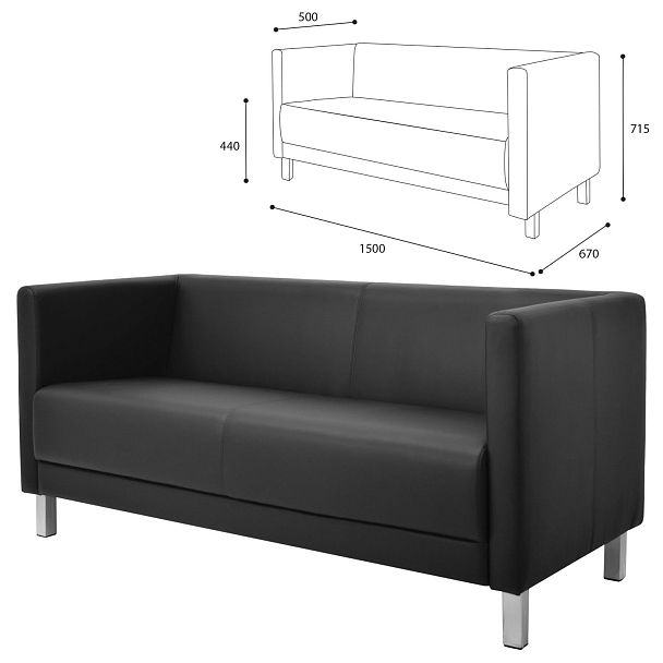 Диван мягкий трехместный "Атланта", "М-01", 1500х670х715 мм, c подлокотниками, экокожа, черный - Вид 2