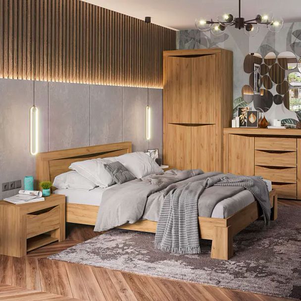 Спальня "Паола" КР 704 (1500х844х2120 мм) дуб крафт золото - Вид 3