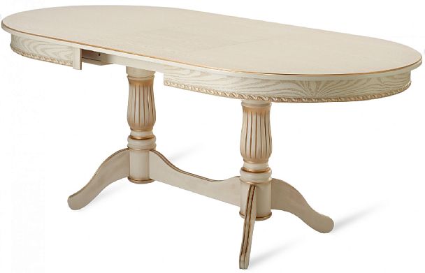 Стол деревянный раздвижной Кайнс 120(160)х80х76 Слоновая кость с золотой патиной - Вид 5