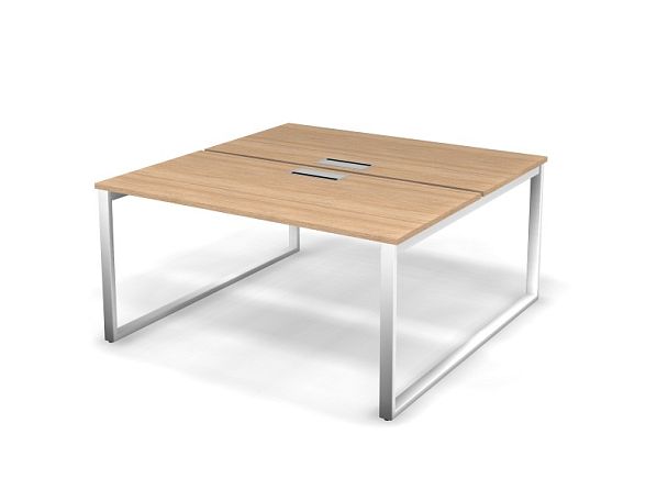 MATRIX 121S205-O Стол прямой двойной, пров-ик Merida (O-опоры) 1580х1590х775 Швейцарский вяз/Белый - Вид 1