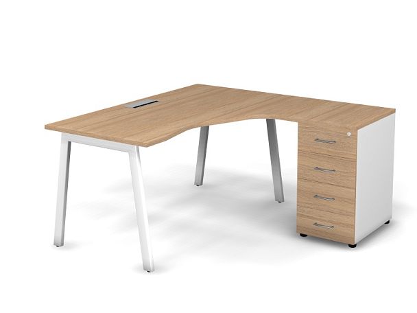 MATRIX 121S155-A Стол эгоном-й с тумбой R, пров-ик Merida (А-опоры) 1580х1580х775 Швейц-й вяз/Белый - Вид 1