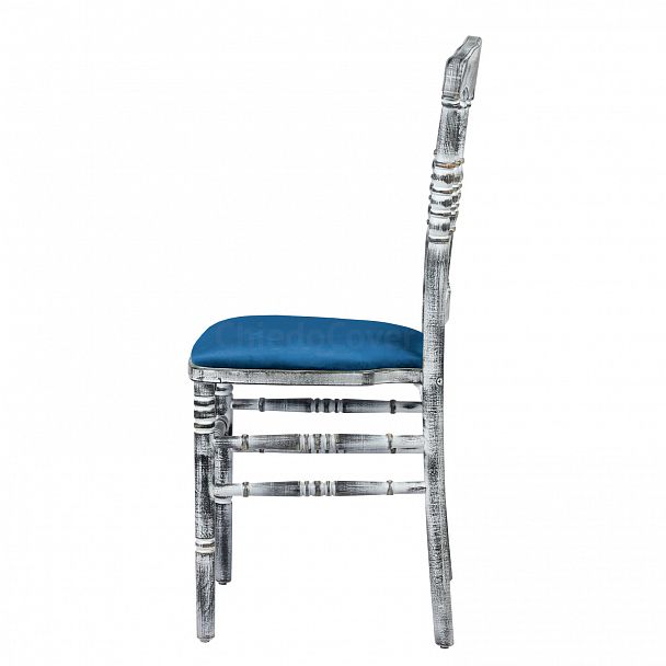 Стул Наполеон чёрный, патина белая, с синей подушкой - Вид 3