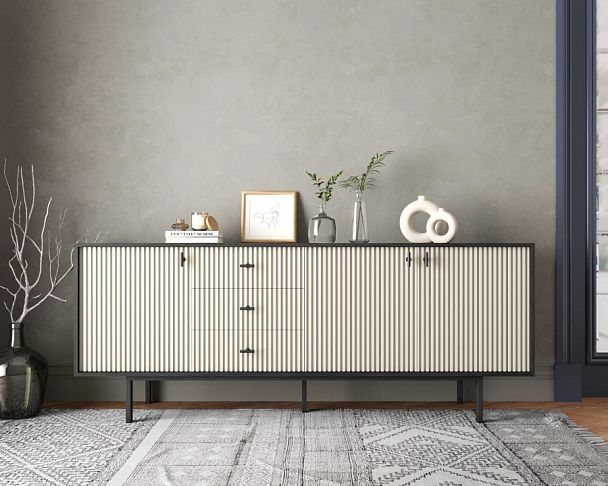 Комод с тремя дверками и тремя ящиками Emerson арт EM07/milky/L - Вид 4