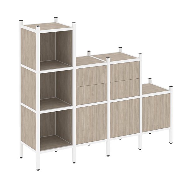 Loft Прямой стеллаж наборный VR.L-17 Дуб аттик/Белый металл 1278*446*1458 - Вид 1