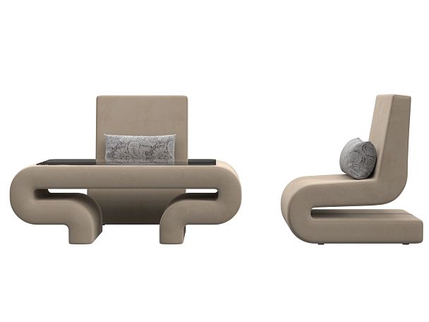 Волна набор 3 - стол, 2 кресла (полностью велюр бежевый) - Вид 2