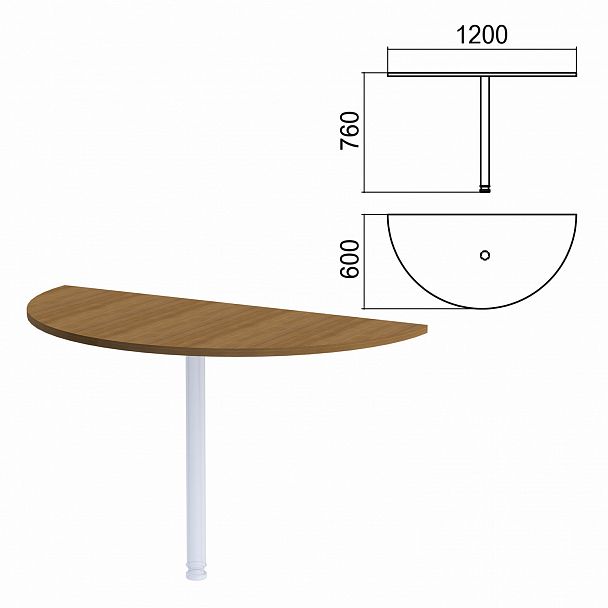 Стол приставной полукруг "Арго", 1200х600 мм, БЕЗ ОПОРЫ, орех - Вид 2