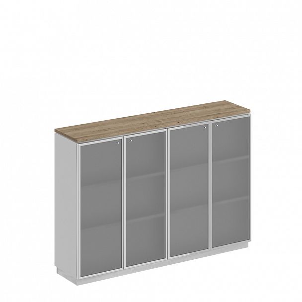 Шкаф для документов средний со стеклянными дверьми в рамке "City" СИ 321  дуб гладстоун светлый/белый премиум - Вид 1