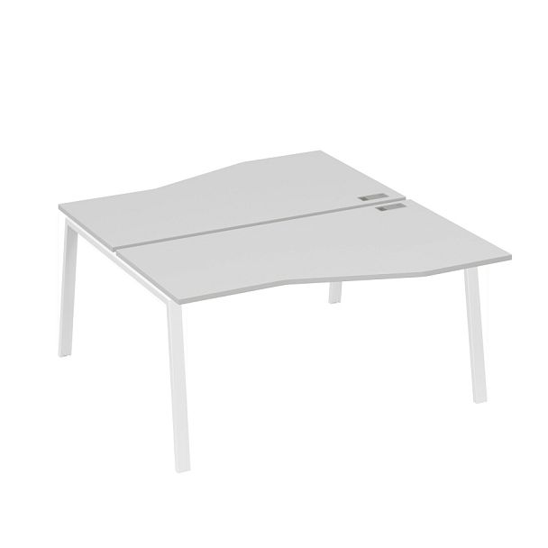 Рабочая станция (2х160) столы Техно на опорах TRE A4 А4 Б3 191  БП серый / металлокаркас белый - Вид 1