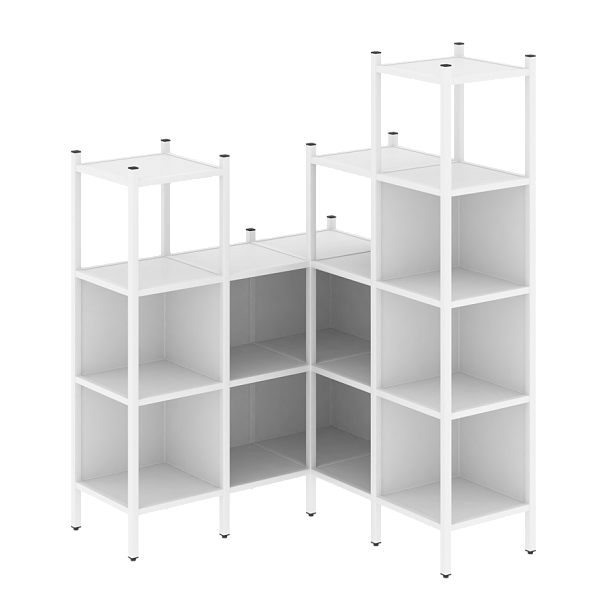 Loft Угловой внутренний стеллаж наборный VR.L-39 Белый бриллиант/Белый металл 1278*1278*1869 - Вид 1