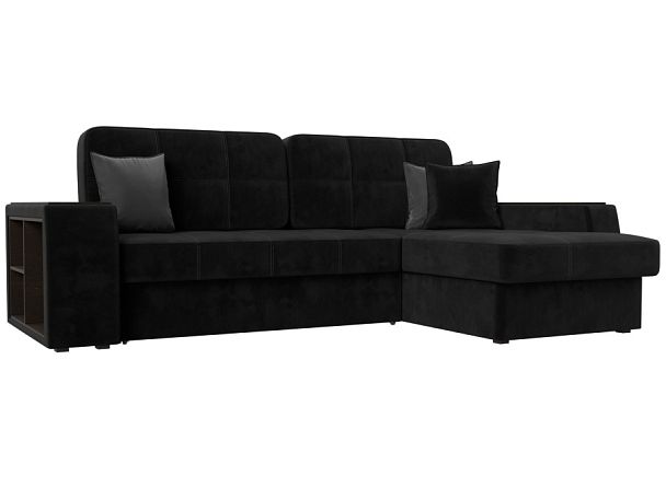 Угловой диван Брюссель правый (полностью велюр черный) - Вид 1
