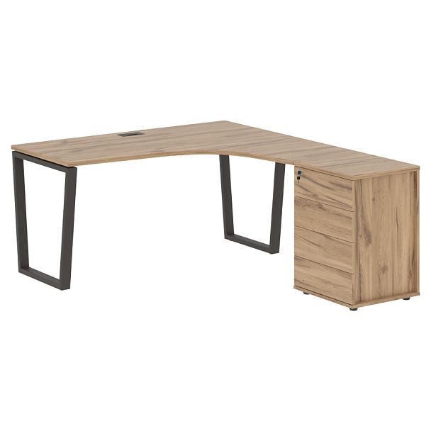 Стол эргономичный с тумбой EVCET 1518(R) Дуб Денвер светлый/Мокко 1560х1880х750 EDIS - Вид 1