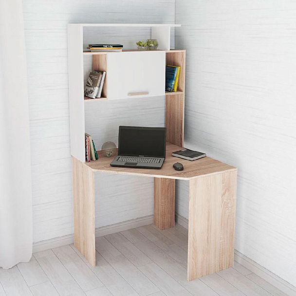 Стол компьютерный Квартет-12 (1752*900*900) Дуб Сонома, Белый - Вид 1