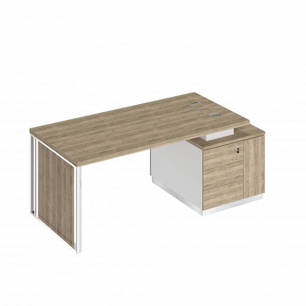 Стол руководителя на опорной тумбе (левый/правый) с декоративной вставкой "Bravo" БР 111 дуб гладстоун светлый/белый премиум/дуб гладстоун светлый - Вид 1