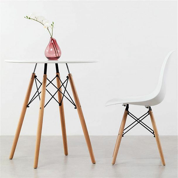 Стол обеденный BRABIX "Eames T-01", круглый диаметр 80 см, опоры дерево, пластик белый, 532633 - Вид 7