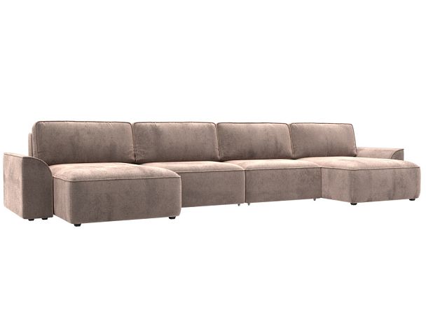 Диван п-образный Лига-048 НПБ лонг Велюр бежевый - Вид 1