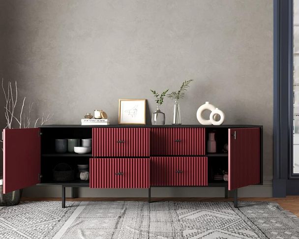 Комод две дверки и четыре ящика Emerson арт EM19/red/L - Вид 2