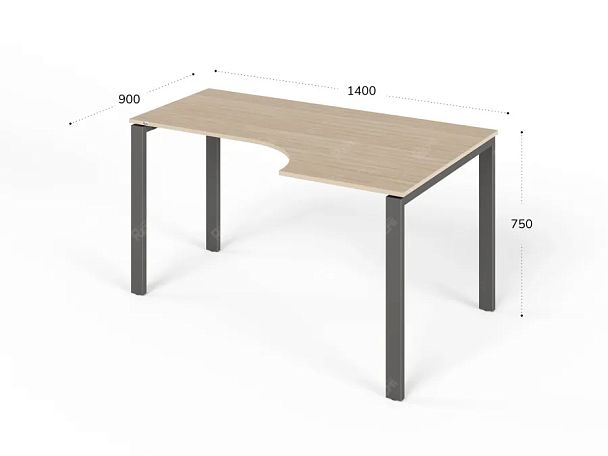 UNITY РМСУ9-14R ДУБ СОНОМА Стол на металлокаркасе угловой правый 1400х900х750 - Вид 1