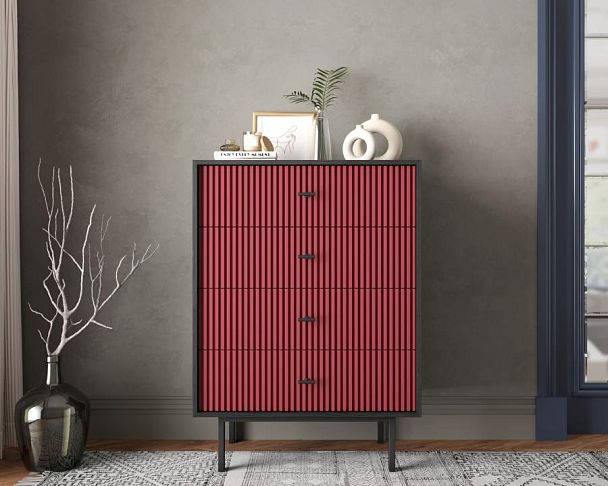 Комод вертикальный с четырьмя ящиками Emerson арт EM18/red/L - Вид 5