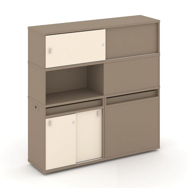 Estetica Набор №33. Тумба двойная+высокая надставка ES.NB.2V-33 Латте/Сатин 1500*410*1520 - Вид 1