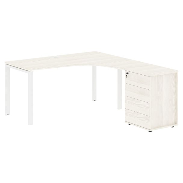 Стол эргономичный с тумбой EUCET 1518(R) Ясень Траун/Белый 1560х1880х750 EDIS - Вид 1