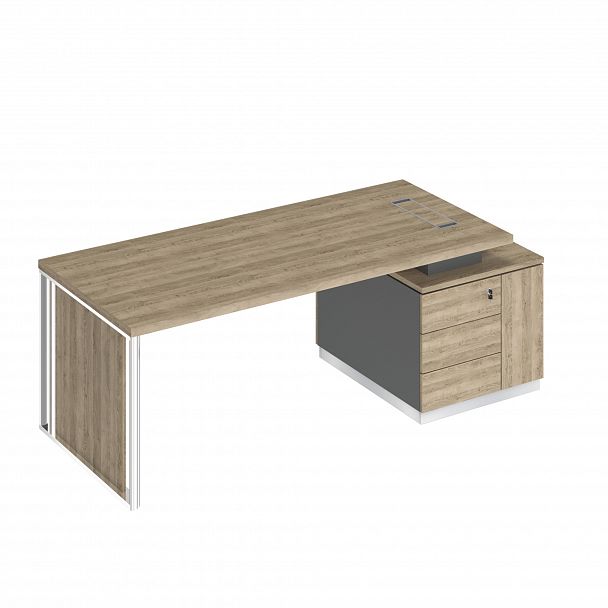 Стол руководителя на опорной тумбе (левый/правый) с декоративной вставкой "Bravo" БР 112 дуб гладстоун светлый/антрацит премиум/дуб гладстоун светлый - Вид 1