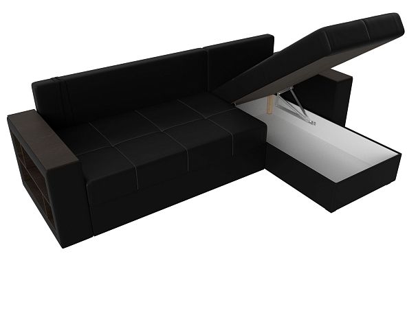 Диван угловой Дубай Лайт угол правый (полностью экокожа черная) - Вид 7