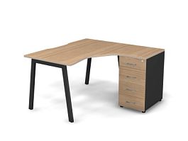 MATRIX 121S150-A Стол с тумбой R, пров. вырез. (А-опоры) 1380х1380х775 Швейц-й вяз/Темно-серый - Фото предпросмотра