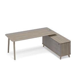 Стол руководителя с опорной тумбой правый (тип 1) WOOD Time wood ТМ В2 104 МП ВЛ/МП ВЛ вяз либерти (корпус, столешница, топ) / мокко премиум (фасад) - Фото предпросмотра