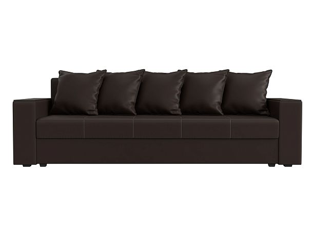 Диван прямой Дубай Лайт полки слева (полностью экокожа коричневая) - Вид 2