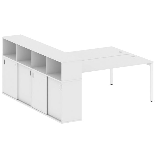 Metal System Quattro Р. ст. с шкафом-купе на П-образном м/к 50БП.РС-СШК-4.5 Т Белый/Белый металл 2210*2332*1098 - Вид 1