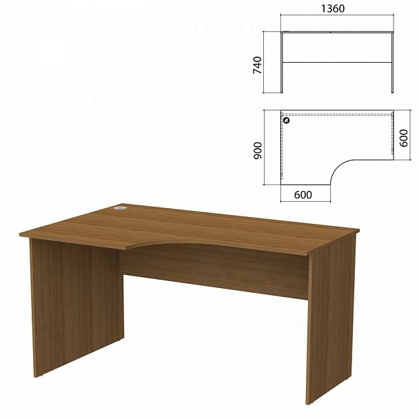 Стол письменный эргономичный "Бюджет", 1360х900х740 мм, левый, орех французский, 402662-190 - Вид 1