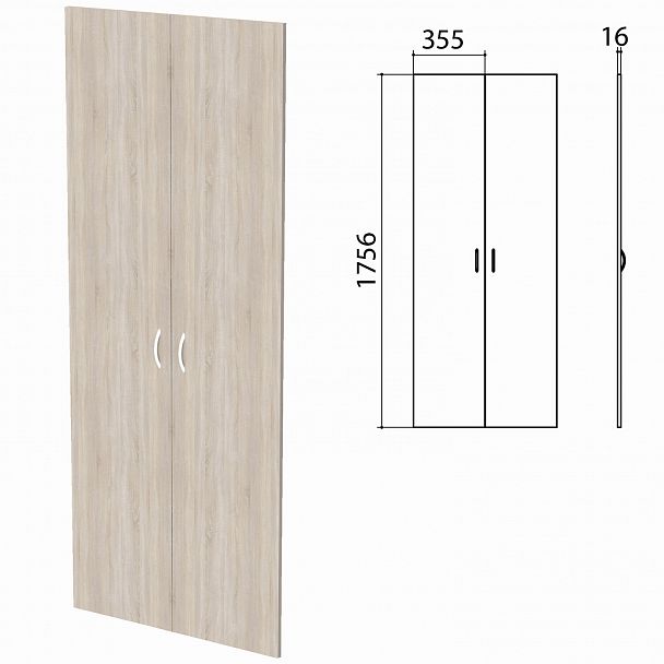 Дверь ЛДСП высокая "Бюджет", КОМПЛЕКТ 2 шт., 355х16х1756 мм, дуб сонома 091, 402880, 402880-091 - Вид 2