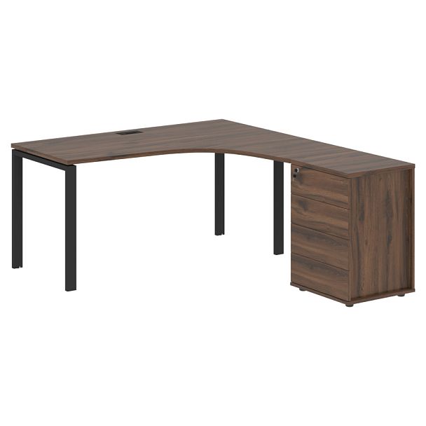 Стол эргономичный с тумбой EUCET 1518(R) Дуб Денвер тёмный/Черный 1560х1880х750 EDIS - Вид 1